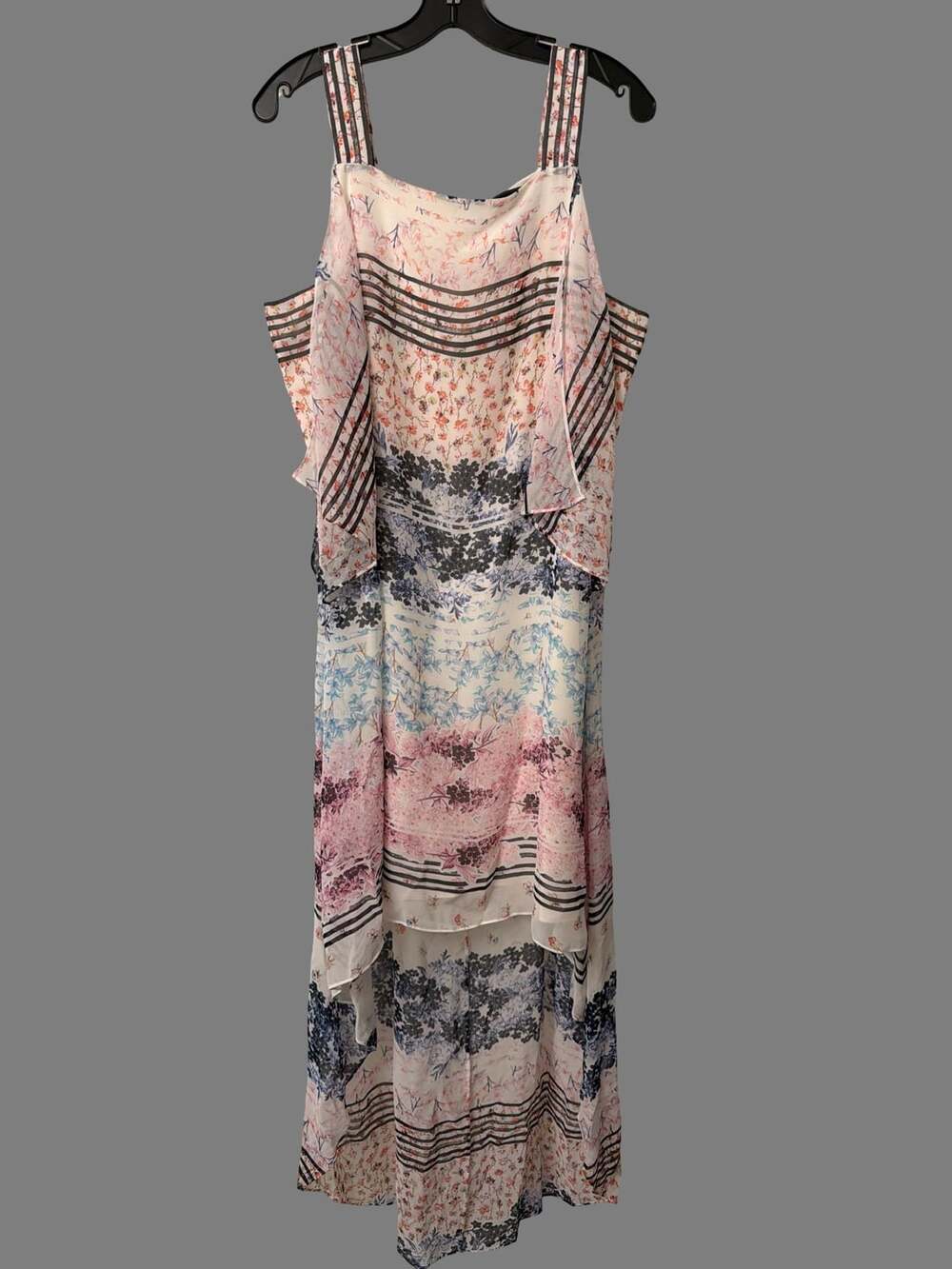 BCBGMazAzria Aaric Floral Hi Lo Dress Size L Multi Chiffon
